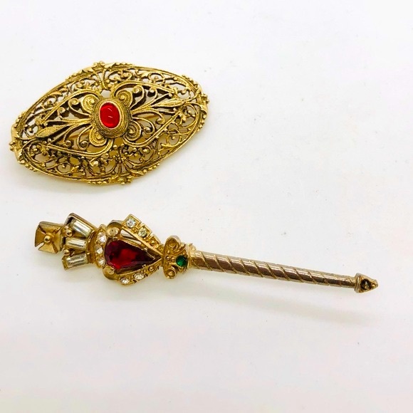 Vintage Ornate Red Filigree Scepter Brooch lot - Picture 6 of 11